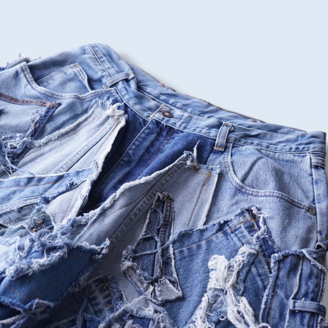 【Remake】many "ツギハギ" design wide baggy shorts