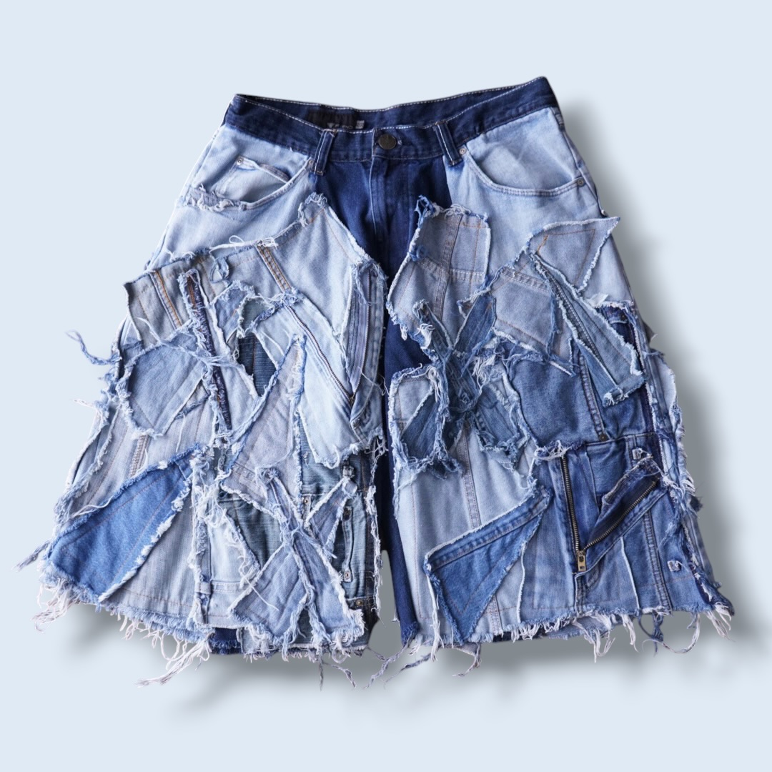 【Remake】many "ツギハギ" design wide baggy shorts