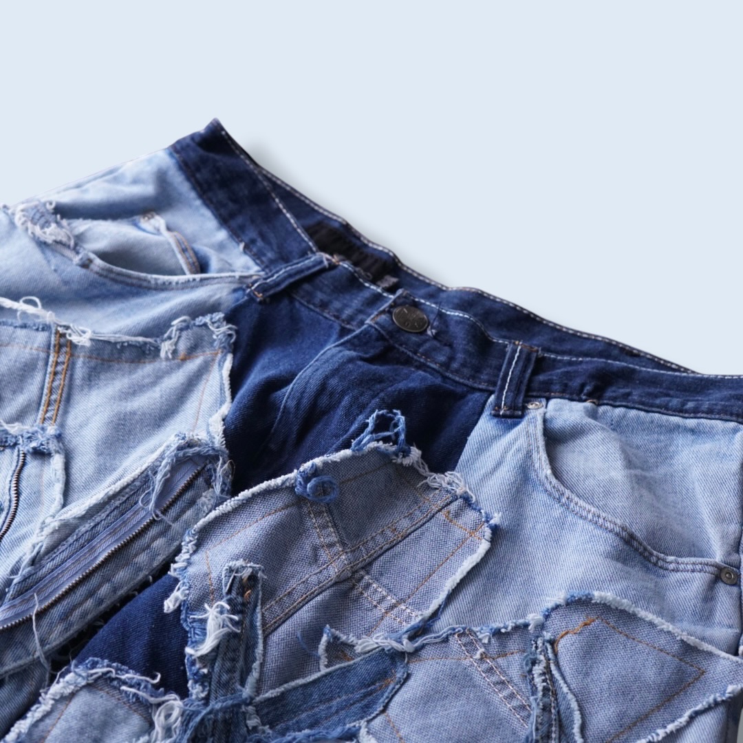 【Remake】many "ツギハギ" design wide baggy shorts