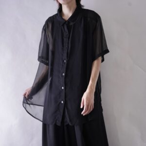 many gather S/S black see-through shirt