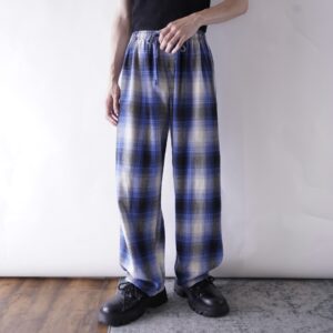 blue base shadow check ombré wide easy pants