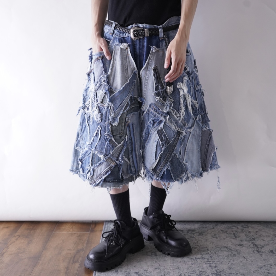 【Remake】many "ツギハギ" design wide baggy shorts