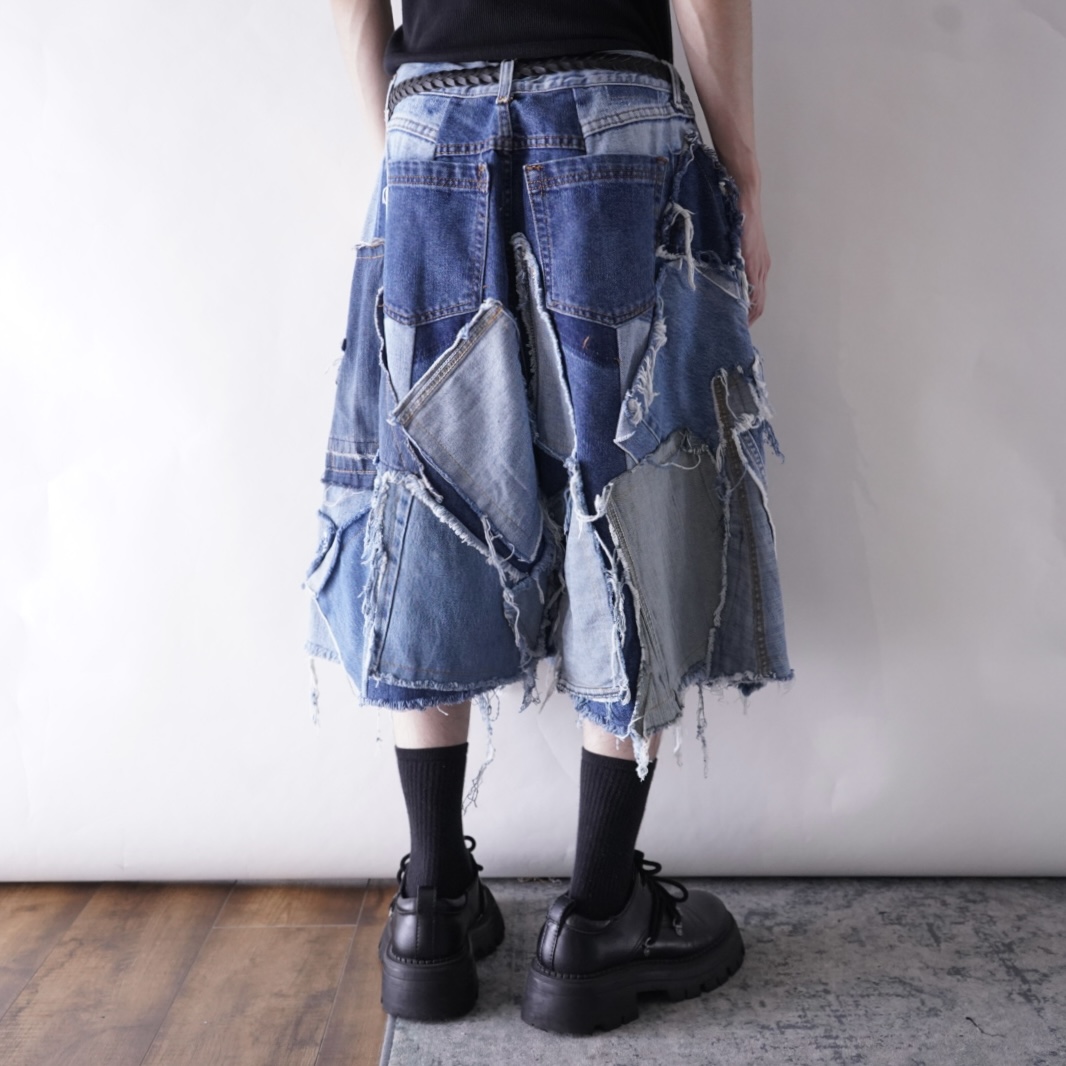 【Remake】many "ツギハギ" design wide baggy shorts