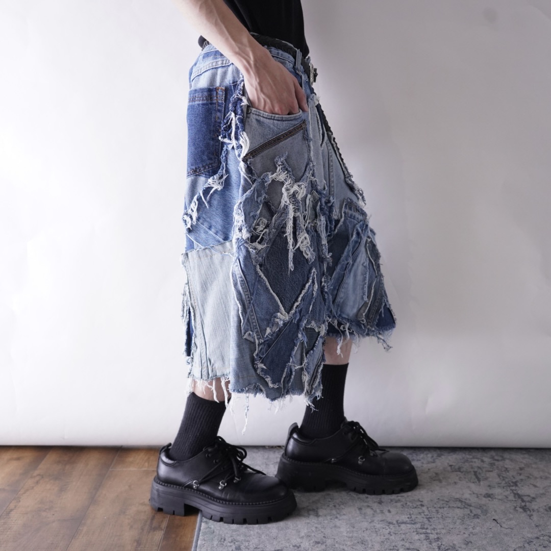 【Remake】many "ツギハギ" design wide baggy shorts