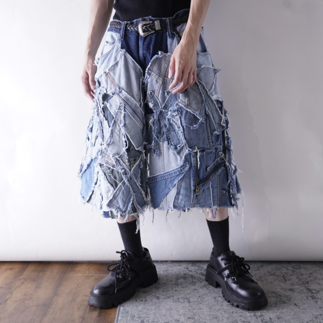 【Remake】many "ツギハギ" design wide baggy shorts