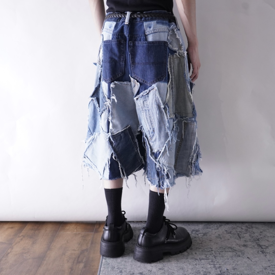 【Remake】many "ツギハギ" design wide baggy shorts