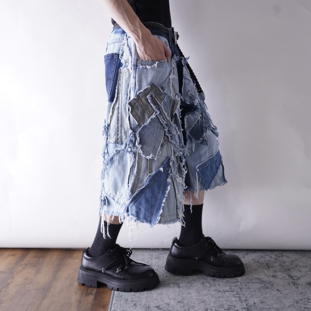 【Remake】many "ツギハギ" design wide baggy shorts