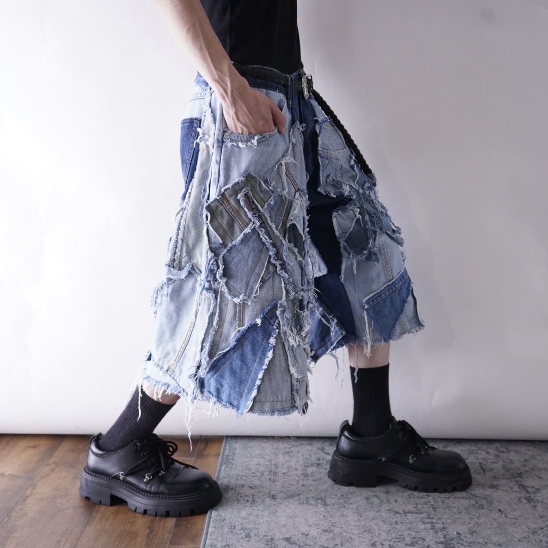 【Remake】many "ツギハギ" design wide baggy shorts