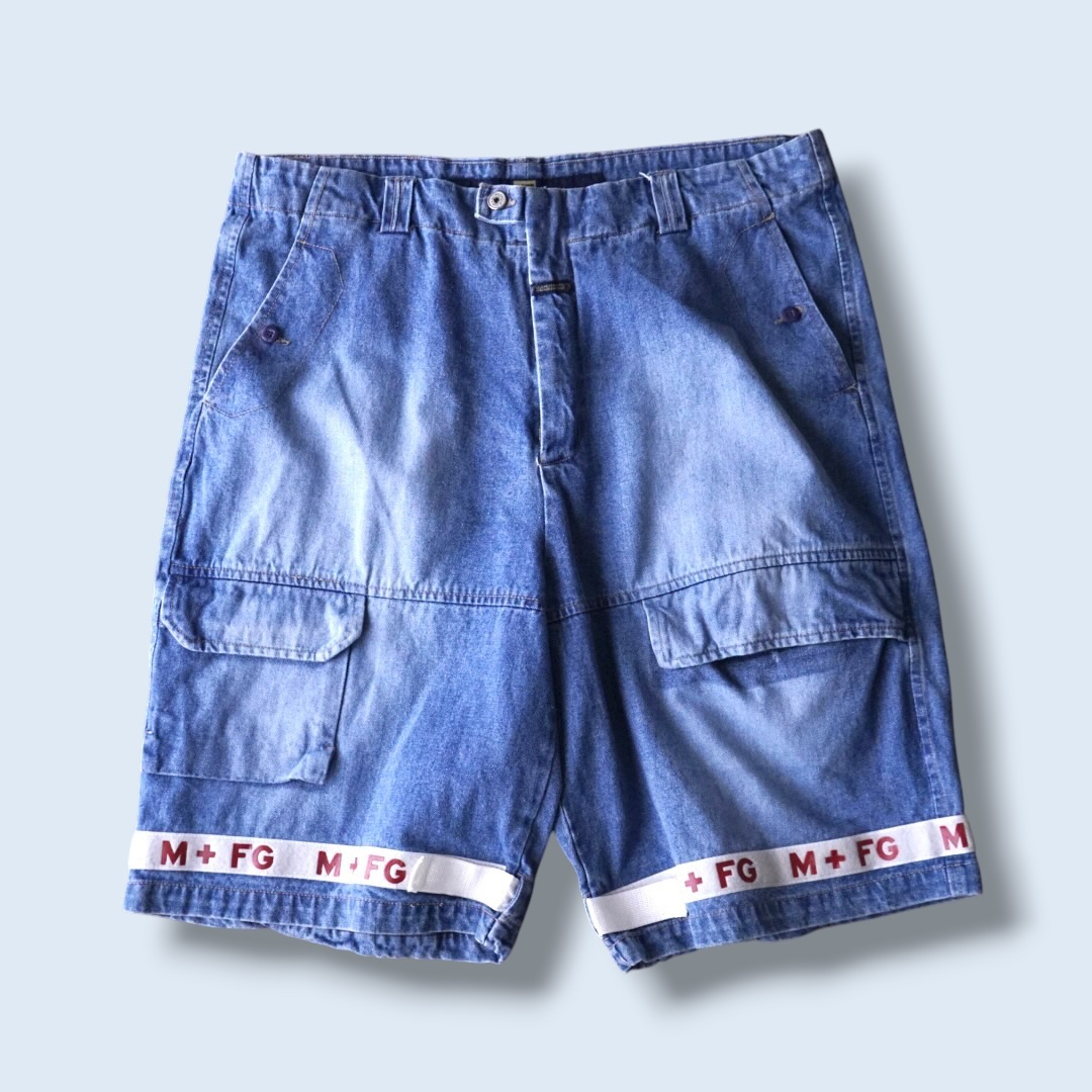【MARITHE FRANCOIS GIRBAUD】indigo blue × white velcro shuttle baggy shorts