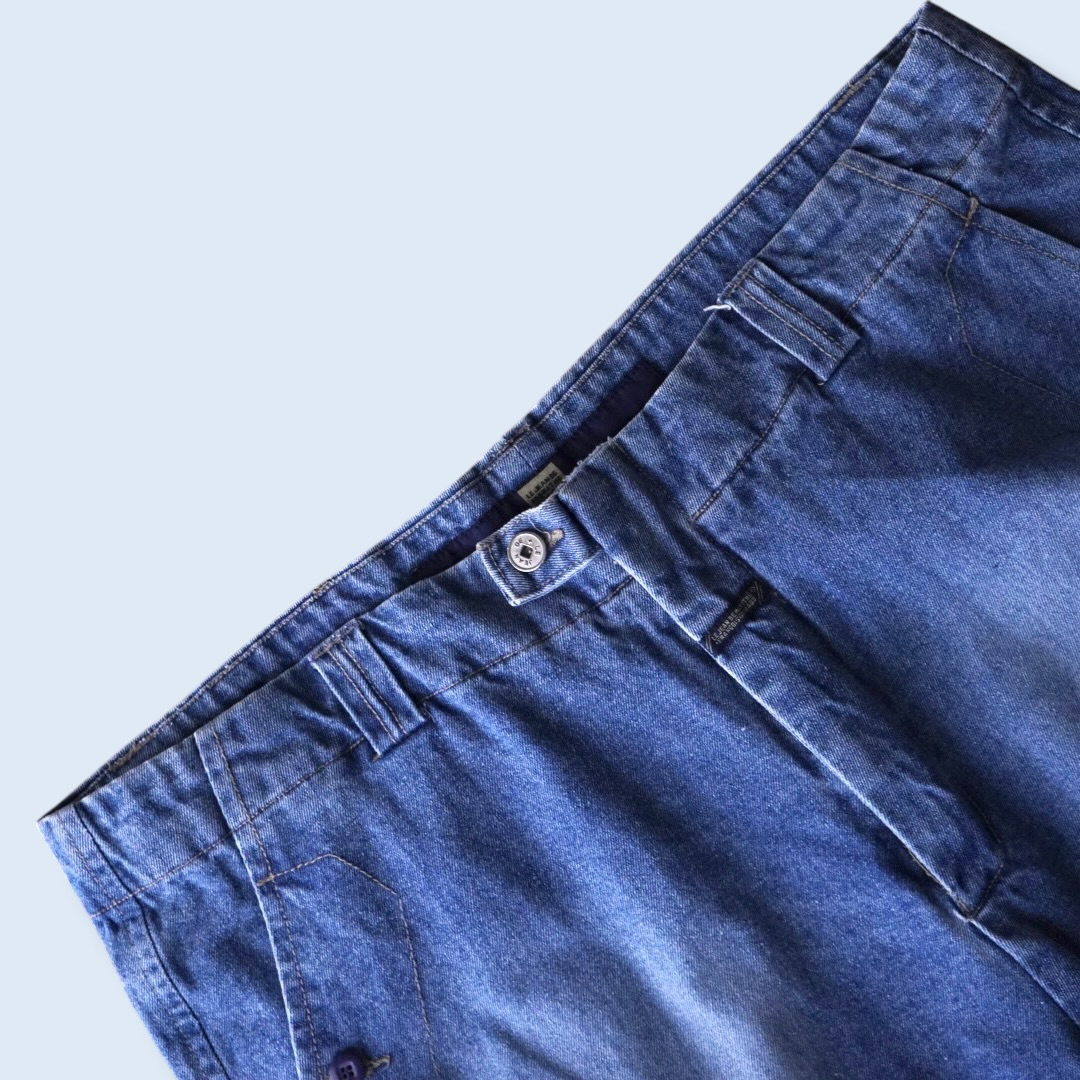 【MARITHE FRANCOIS GIRBAUD】indigo blue × white velcro shuttle baggy shorts