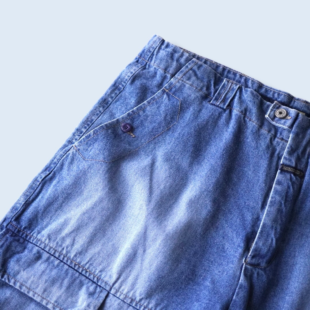 【MARITHE FRANCOIS GIRBAUD】indigo blue × white velcro shuttle baggy shorts