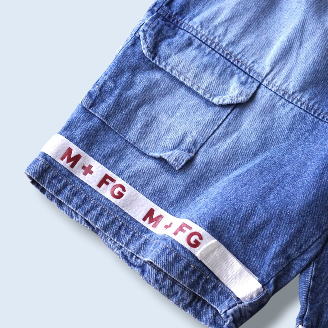 【MARITHE FRANCOIS GIRBAUD】indigo blue × white velcro shuttle baggy shorts