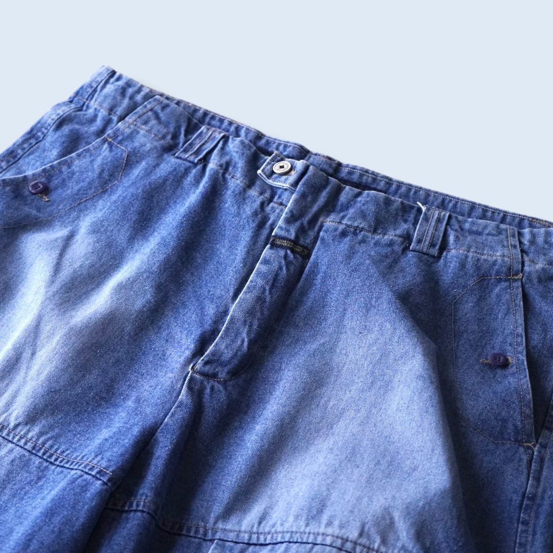 【MARITHE FRANCOIS GIRBAUD】indigo blue × white velcro shuttle baggy shorts
