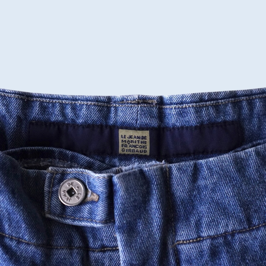 【MARITHE FRANCOIS GIRBAUD】indigo blue × white velcro shuttle baggy shorts