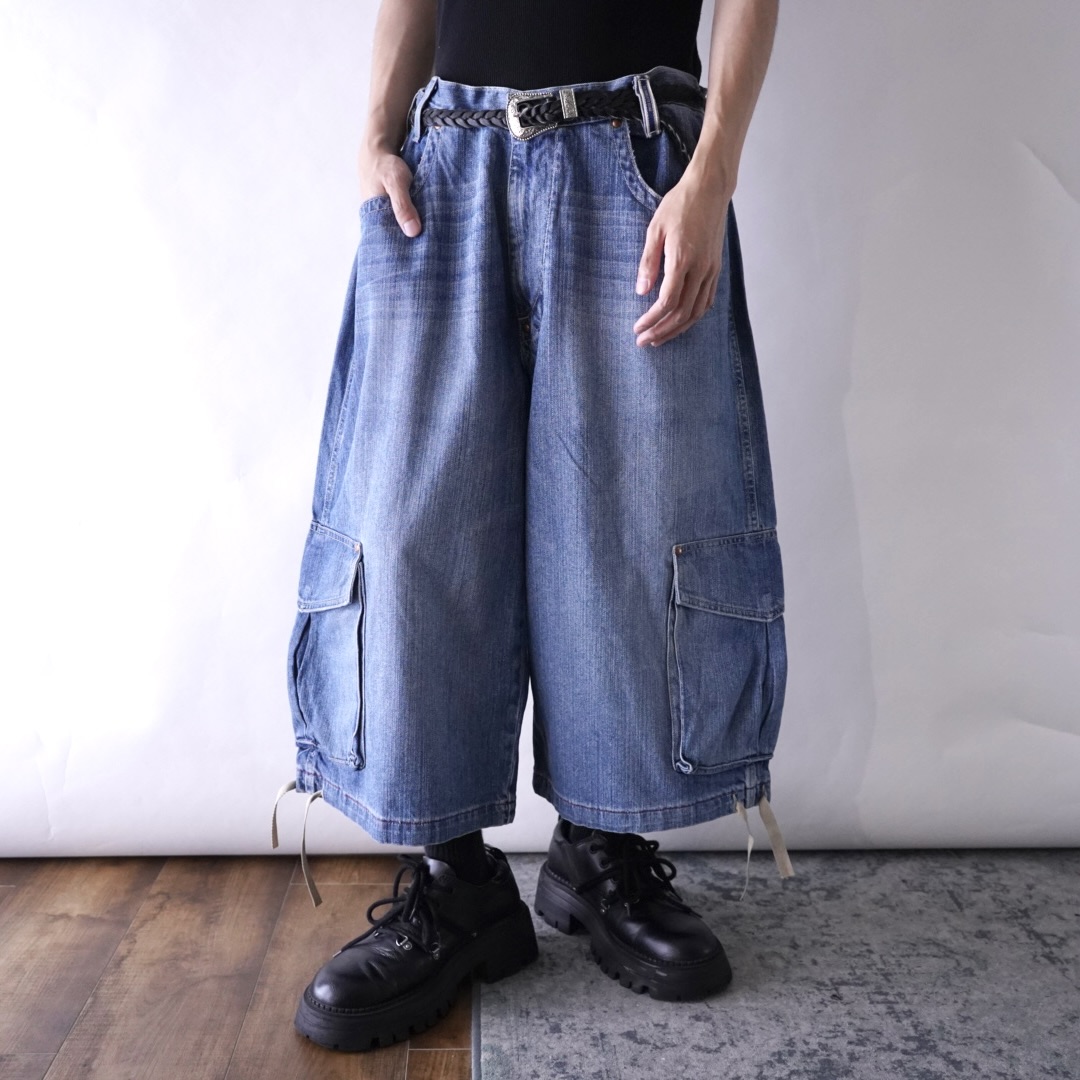 【Enyce】oversized middle length denim wide baggy shorts