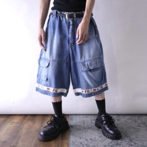 【MARITHE FRANCOIS GIRBAUD】indigo blue × white velcro shuttle baggy shorts