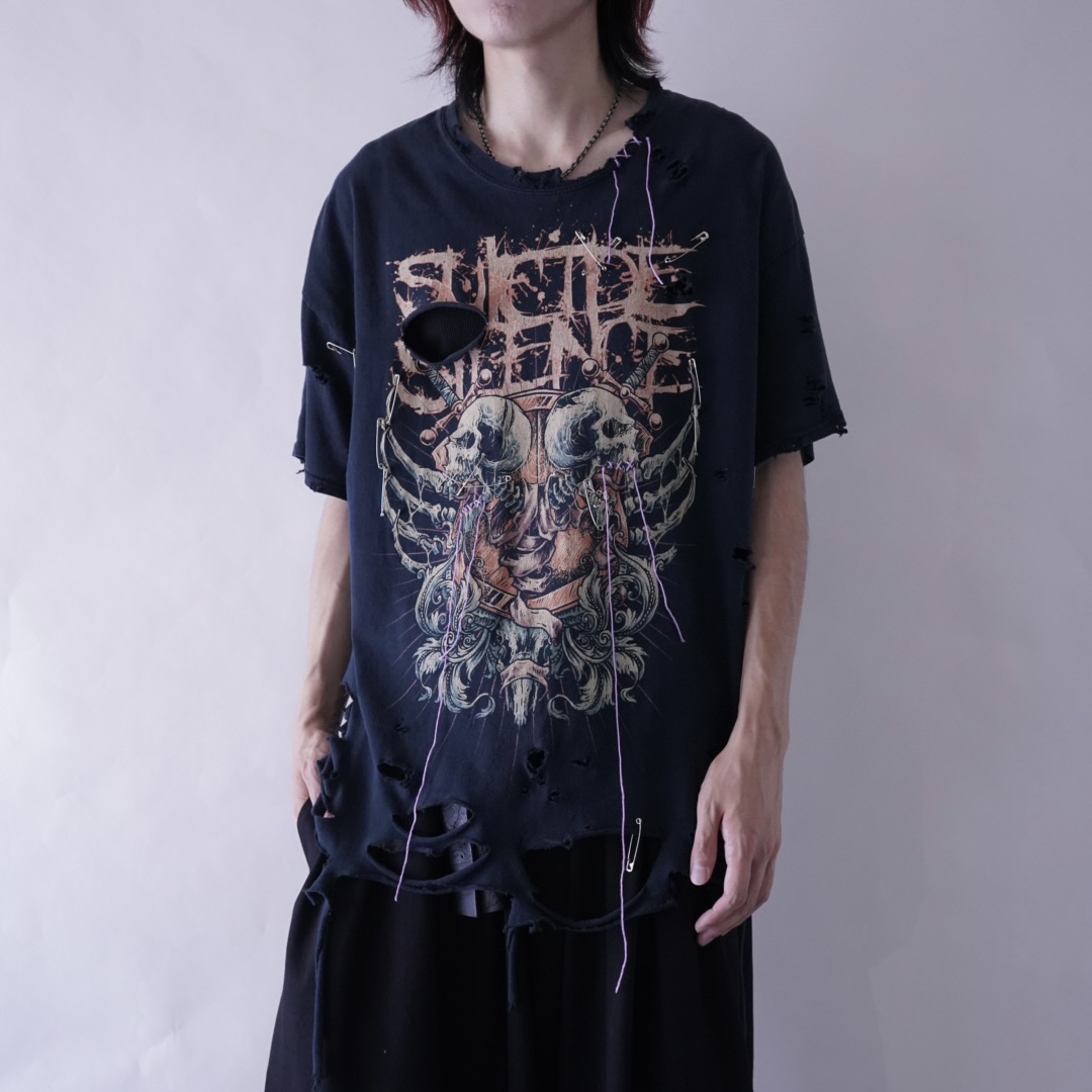 【Remake / Dark Side】death core "BORO × EMBROIDERY" remake tee