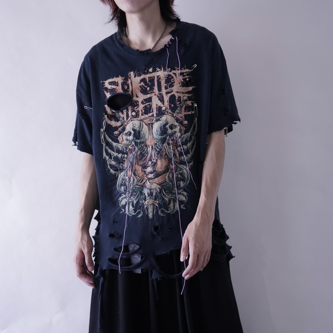 【Remake / Dark Side】death core "BORO × EMBROIDERY" remake tee