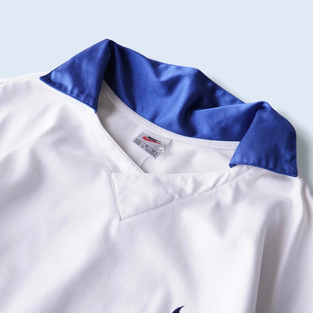 【NIKE】glossy blue × white wappen design game shirt