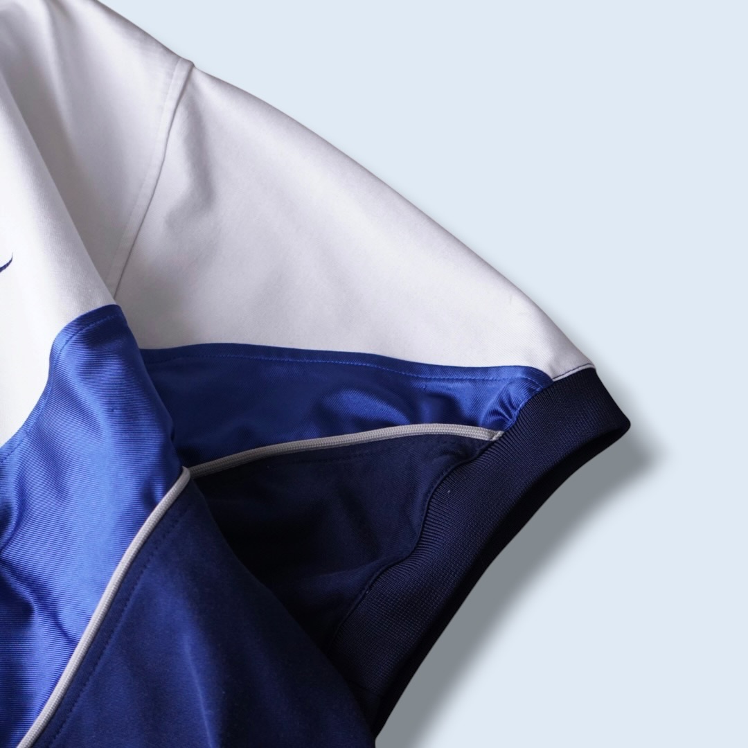 【NIKE】glossy blue × white wappen design game shirt