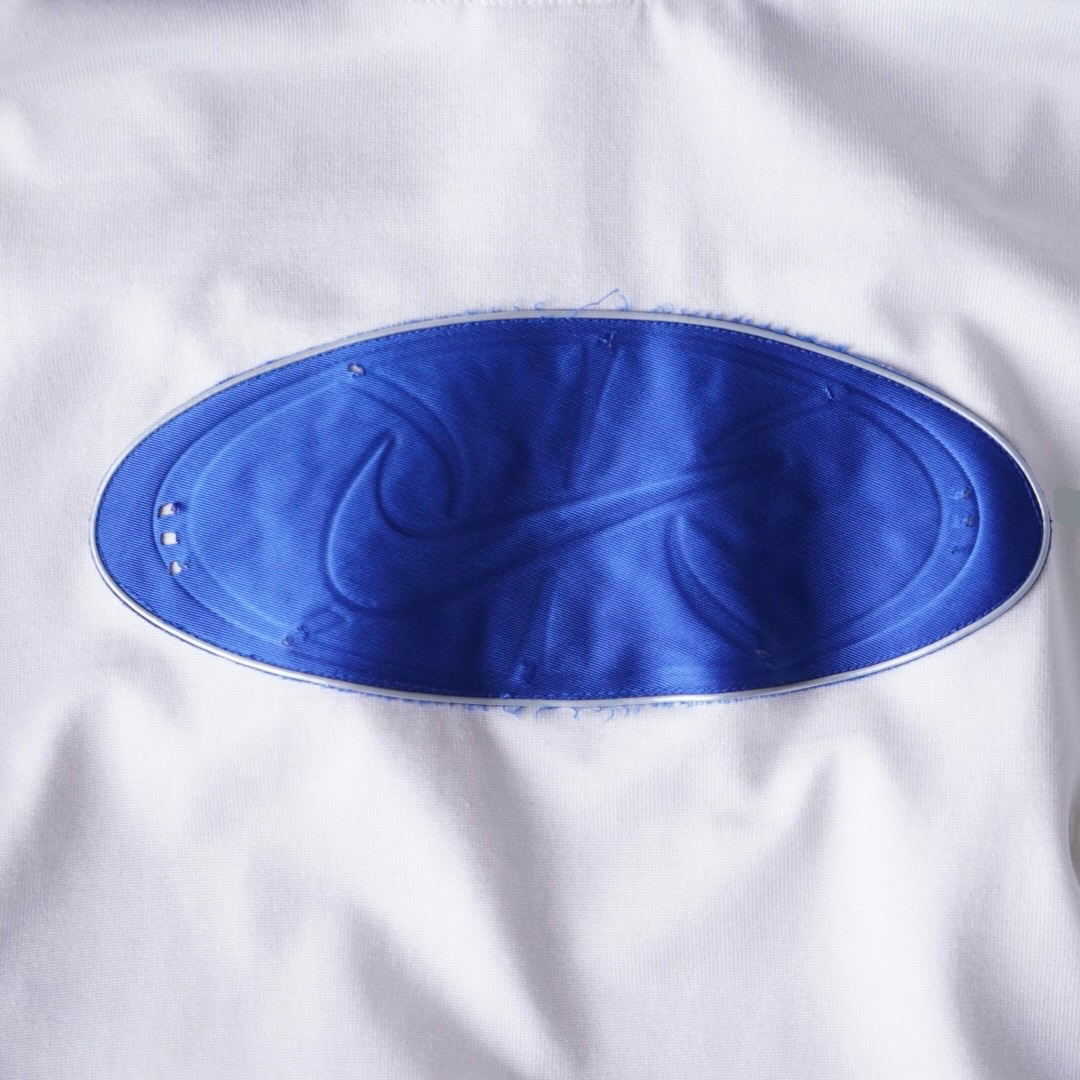 【NIKE】glossy blue × white wappen design game shirt