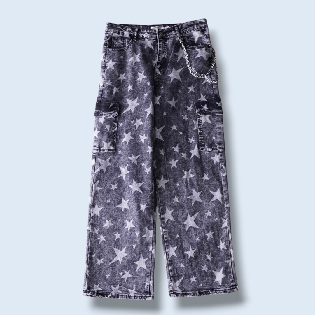 "ジョニィ風" star fade black baggy denim cargo pants
