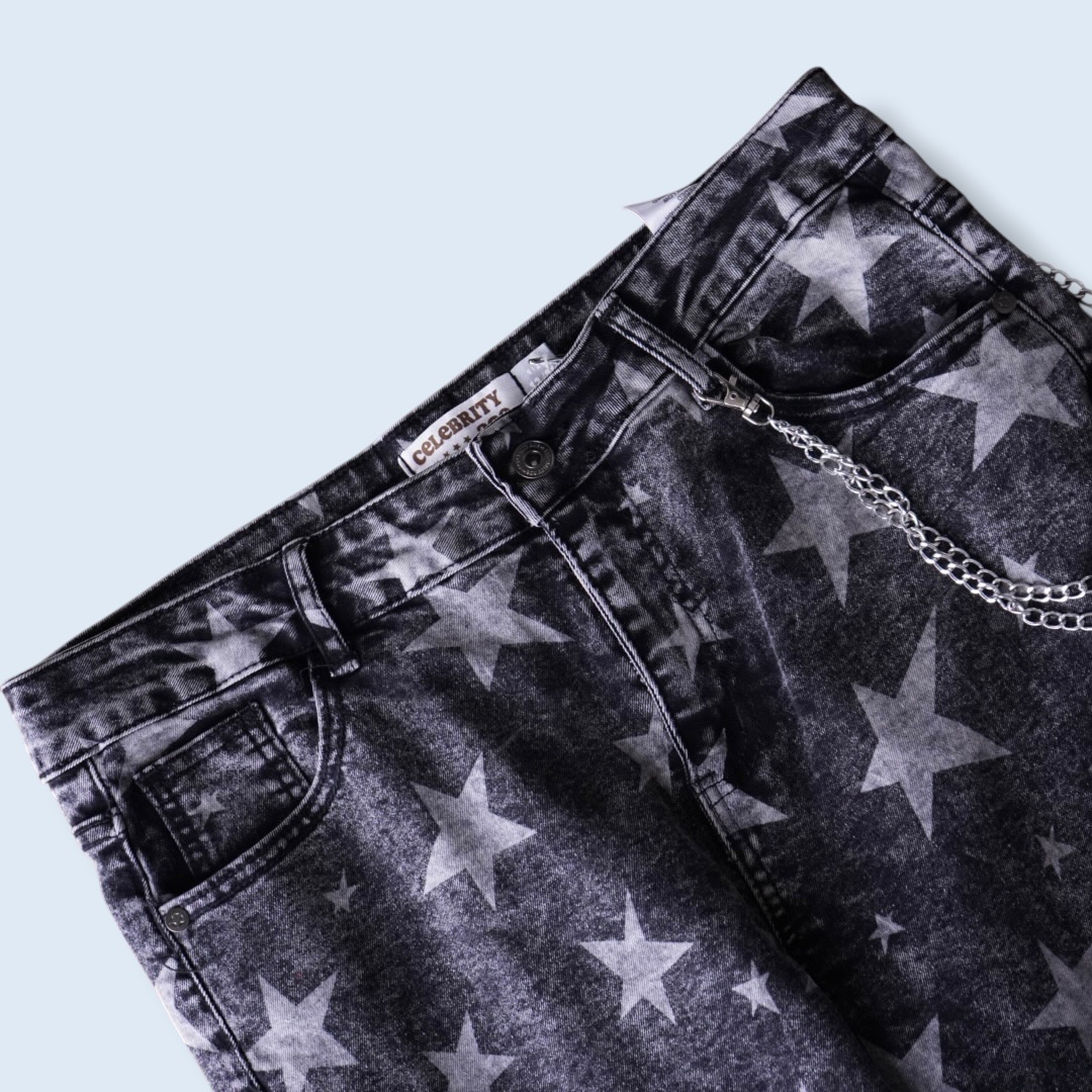 "ジョニィ風" star fade black baggy denim cargo pants