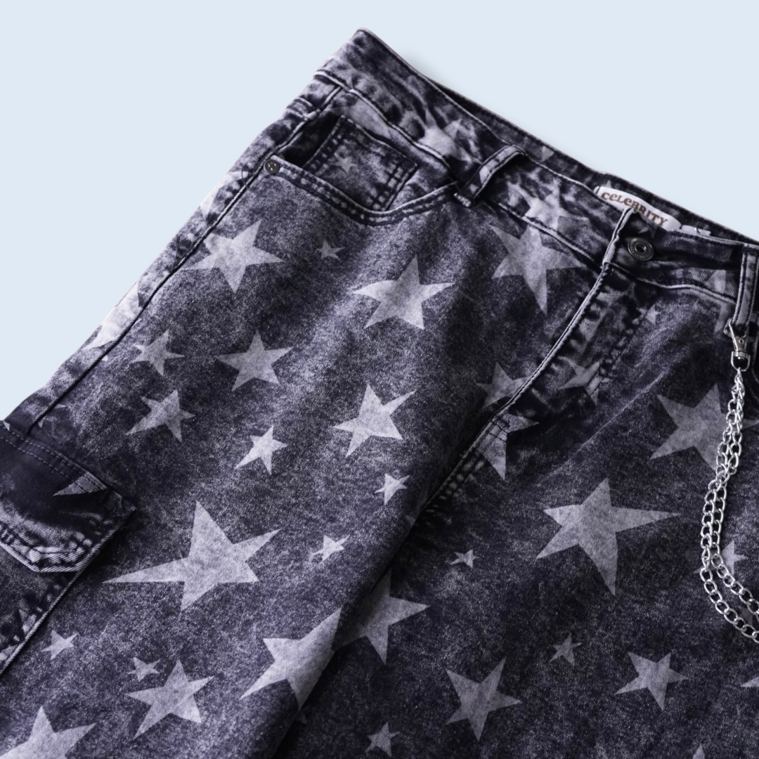 "ジョニィ風" star fade black baggy denim cargo pants