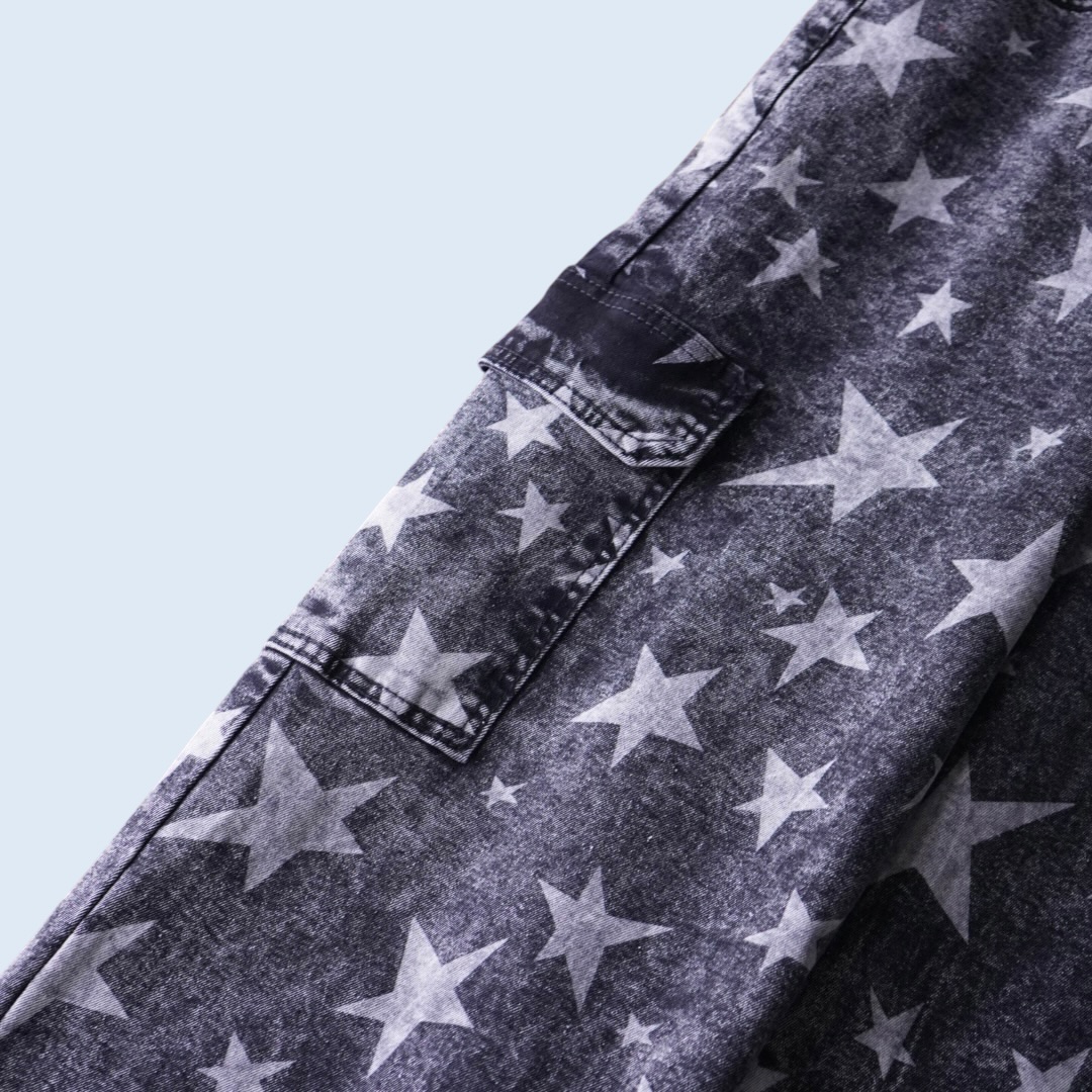 "ジョニィ風" star fade black baggy denim cargo pants