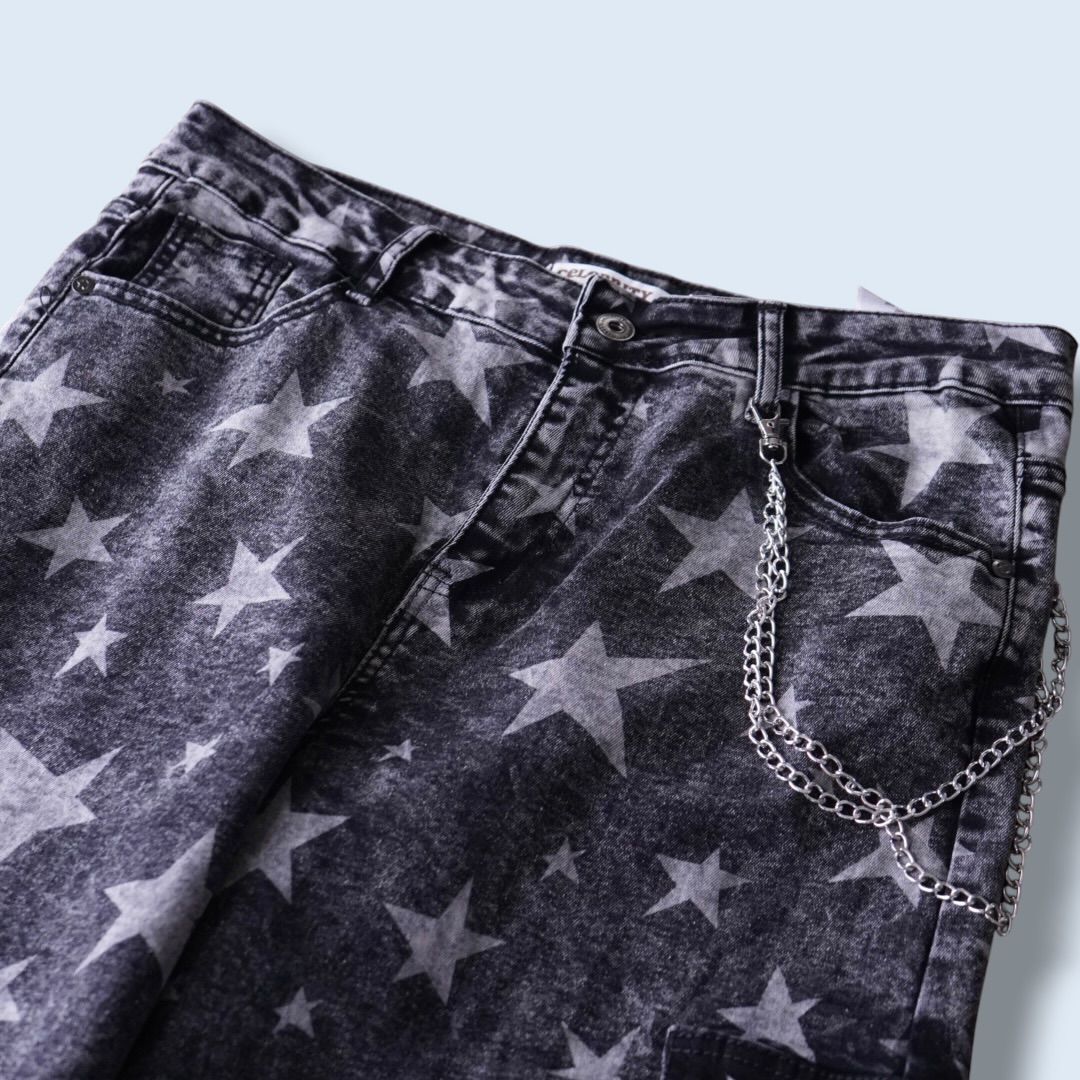 "ジョニィ風" star fade black baggy denim cargo pants