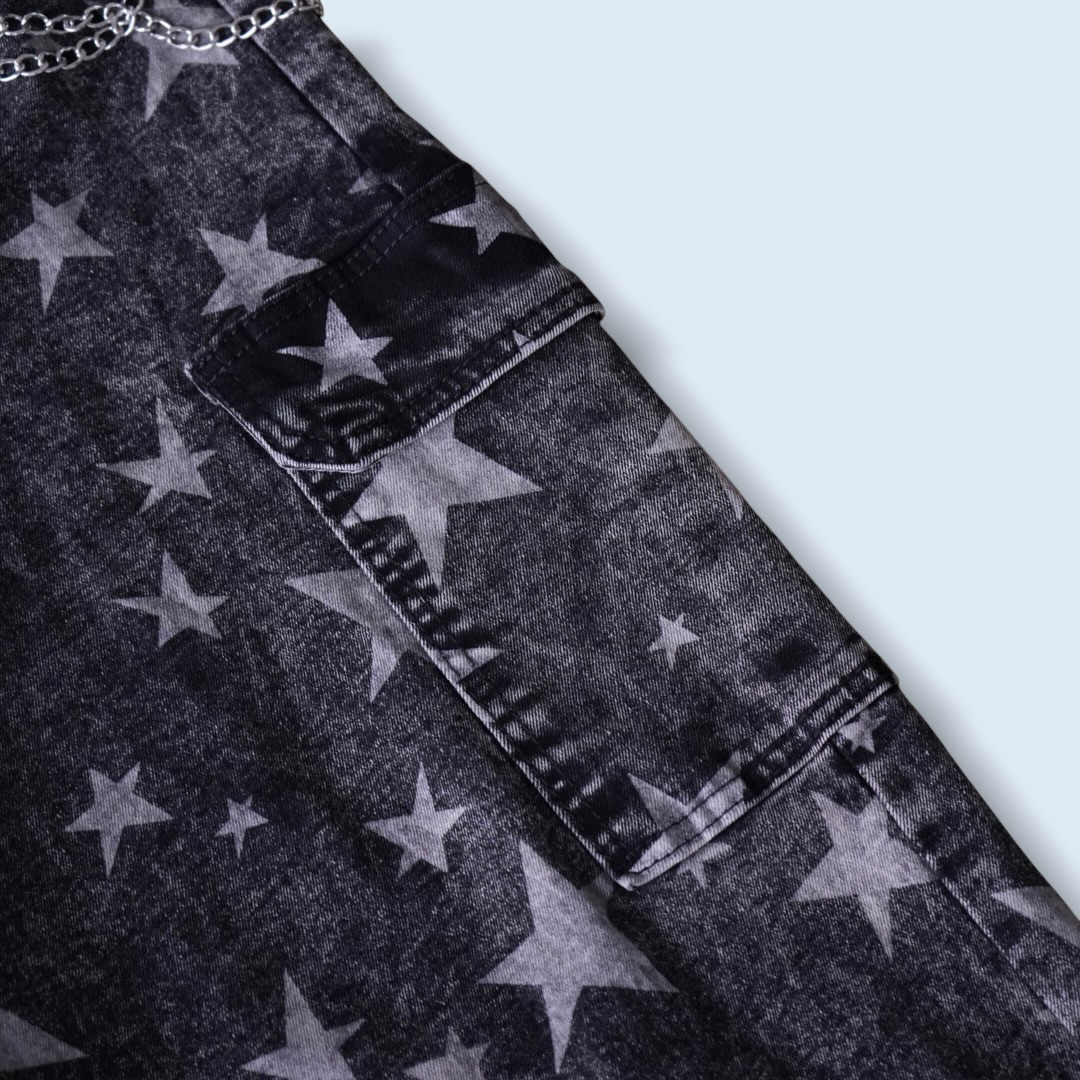 "ジョニィ風" star fade black baggy denim cargo pants