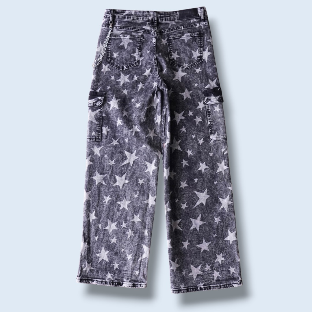 "ジョニィ風" star fade black baggy denim cargo pants