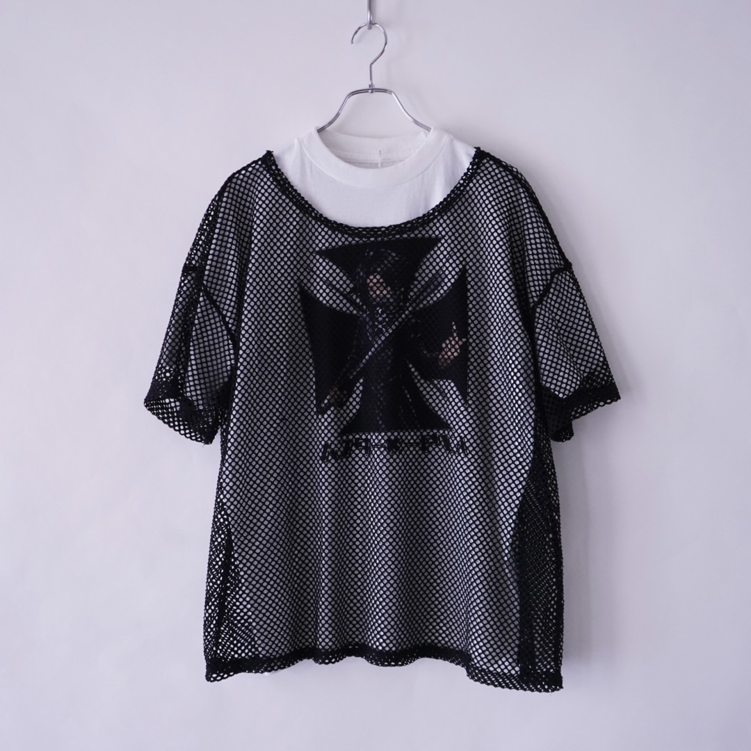 black mesh see-through cut&sewn tee