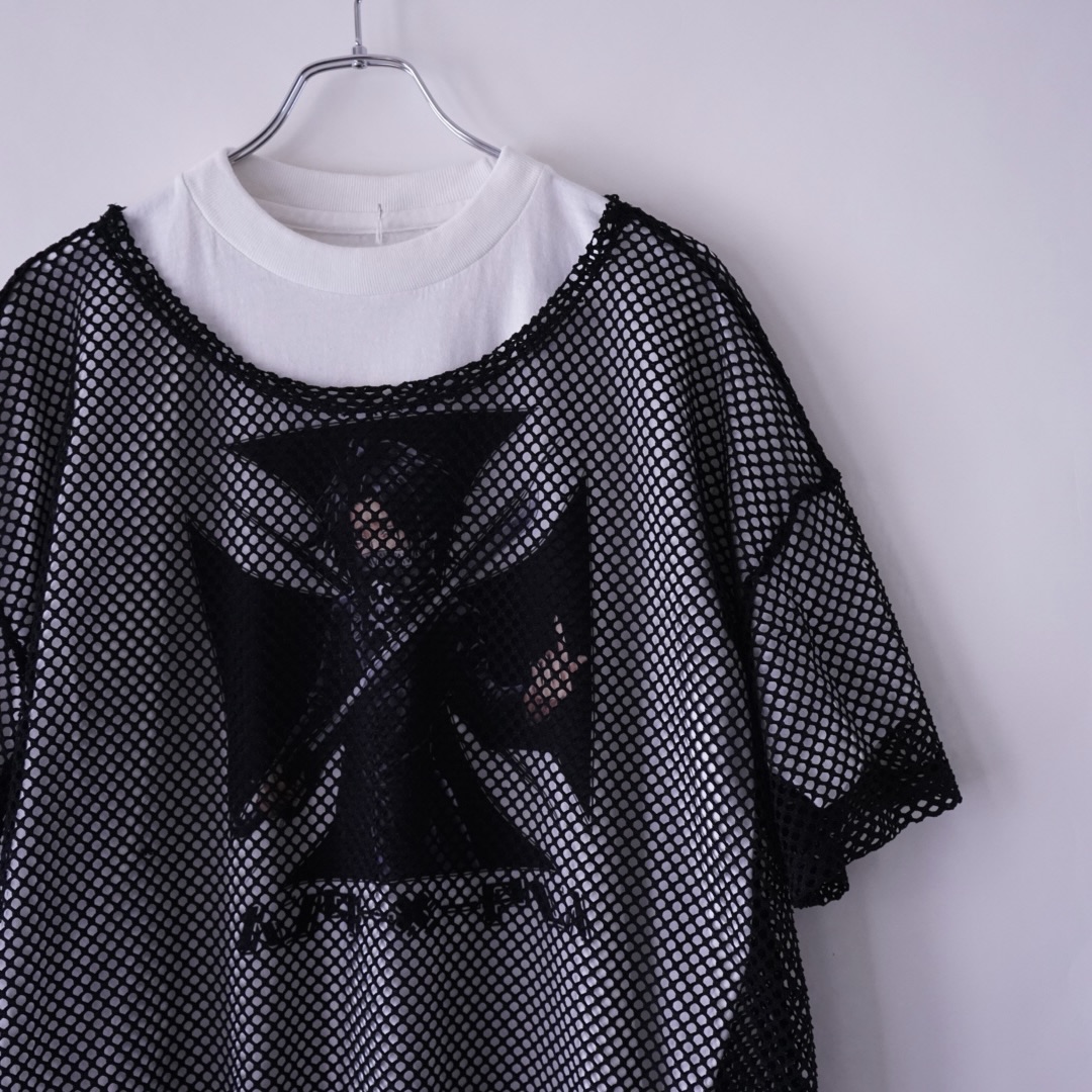 black mesh see-through cut&sewn tee