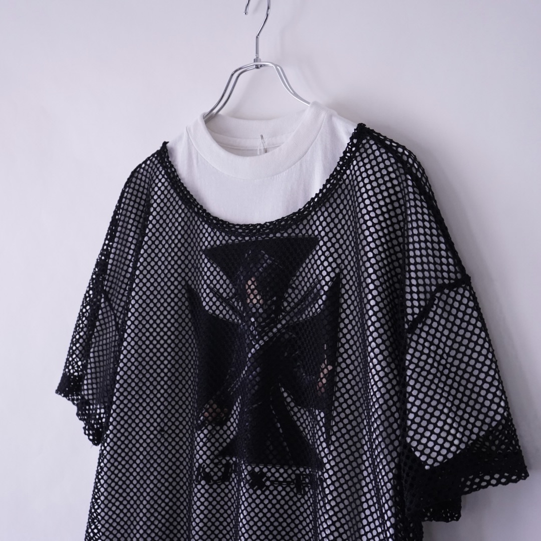 black mesh see-through cut&sewn tee