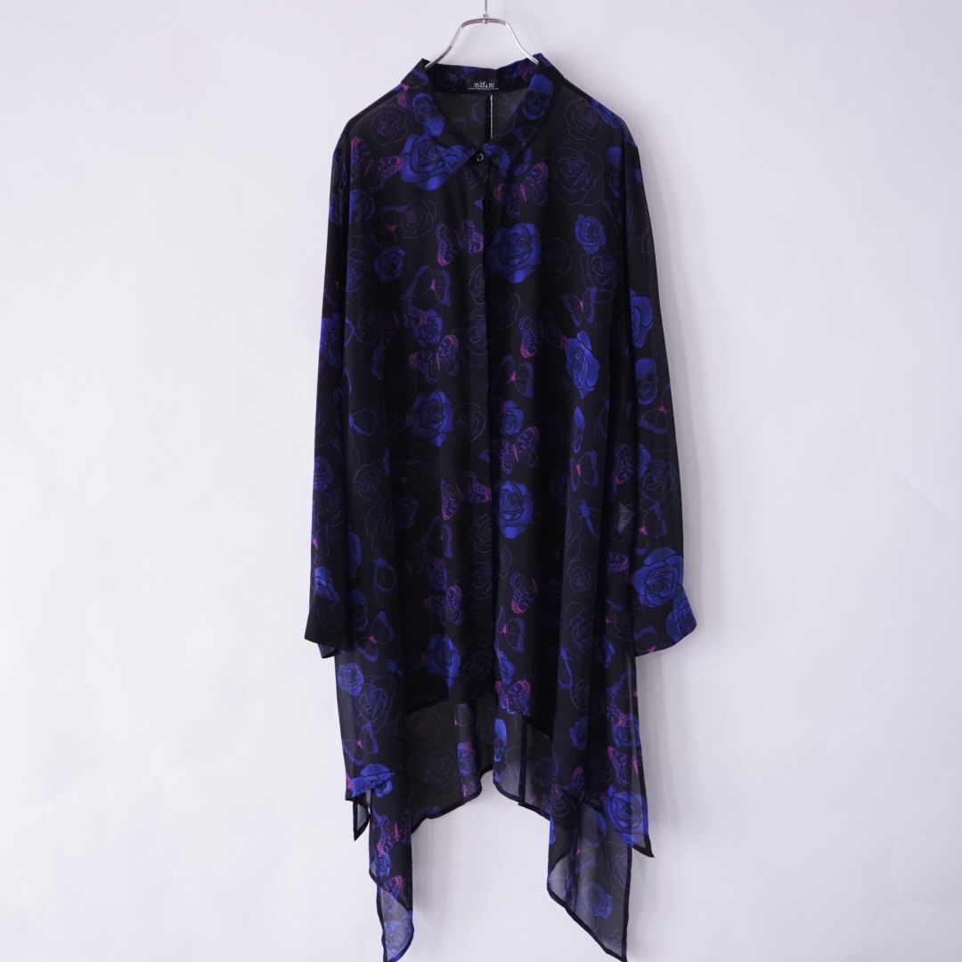 monster oversized "薔薇×髑髏×蝶" dark see-through shirt