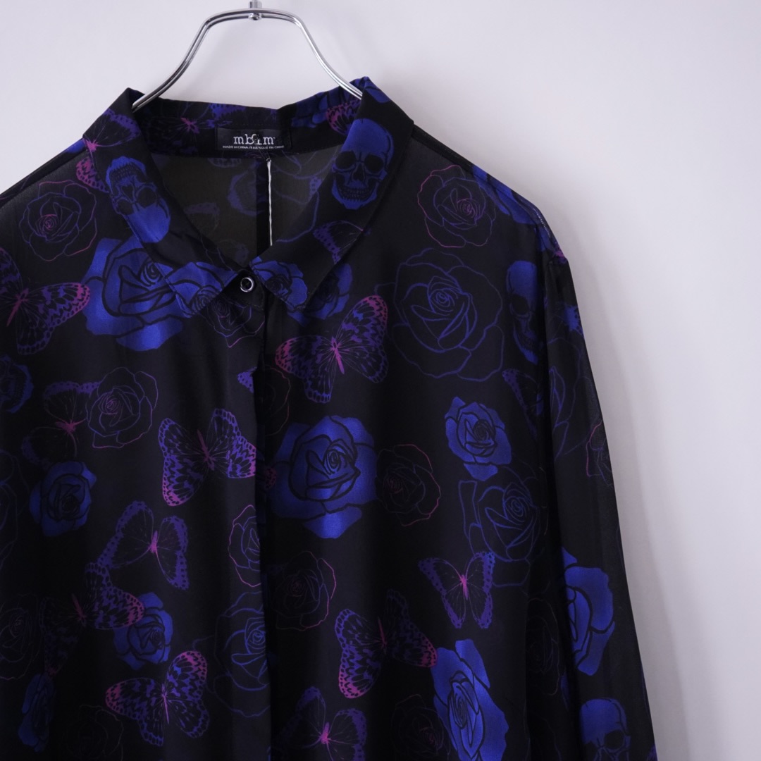 monster oversized "薔薇×髑髏×蝶" dark see-through shirt