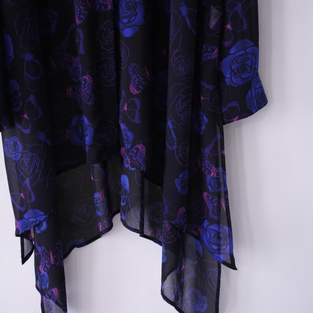 monster oversized "薔薇×髑髏×蝶" dark see-through shirt