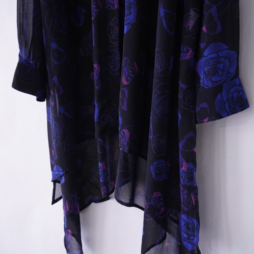 monster oversized "薔薇×髑髏×蝶" dark see-through shirt