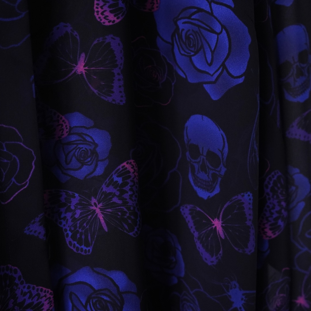 monster oversized "薔薇×髑髏×蝶" dark see-through shirt