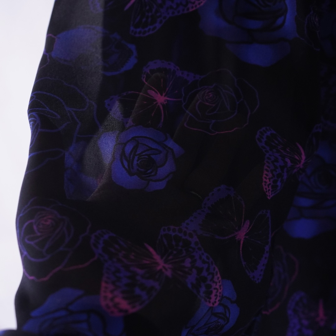monster oversized "薔薇×髑髏×蝶" dark see-through shirt