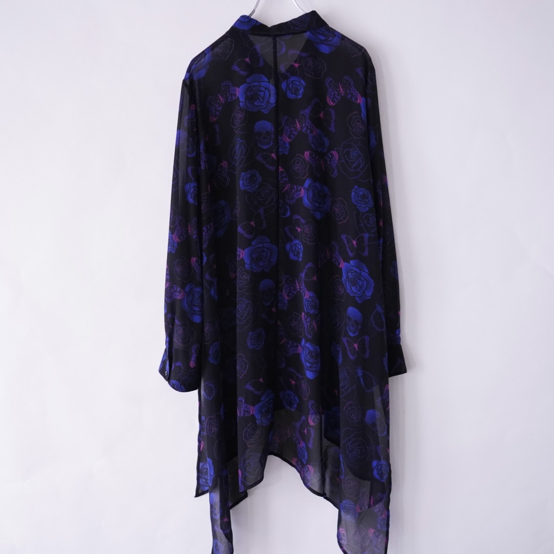 monster oversized "薔薇×髑髏×蝶" dark see-through shirt