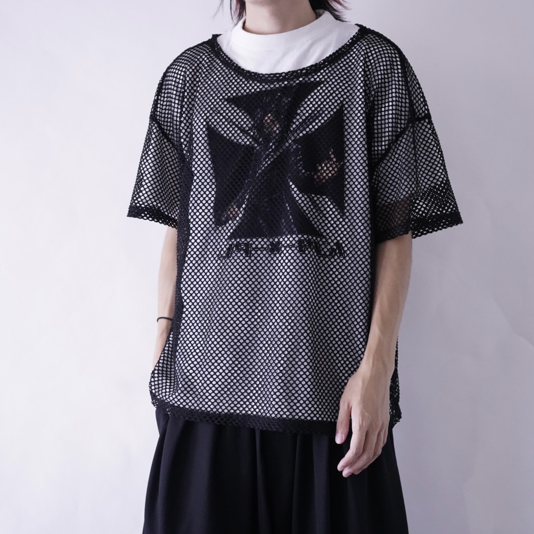 black mesh see-through cut&sewn tee