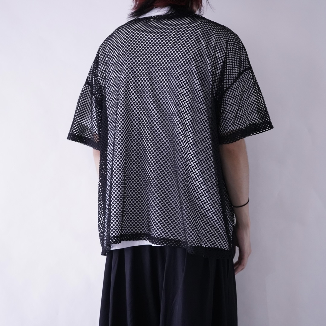 black mesh see-through cut&sewn tee