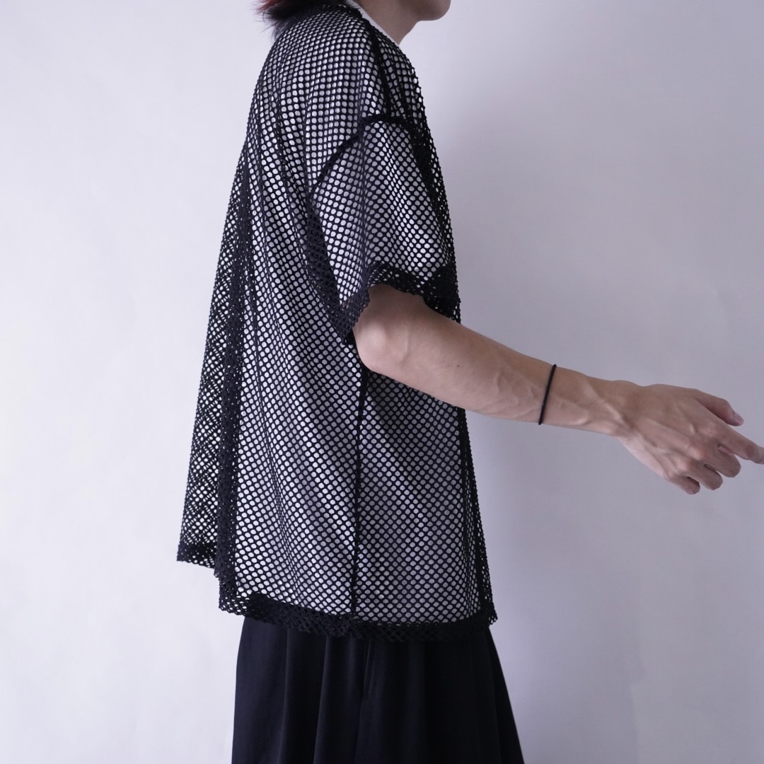 black mesh see-through cut&sewn tee