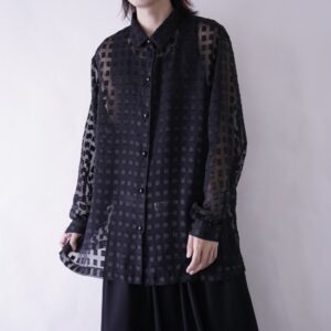 black square tape design see-through shirt