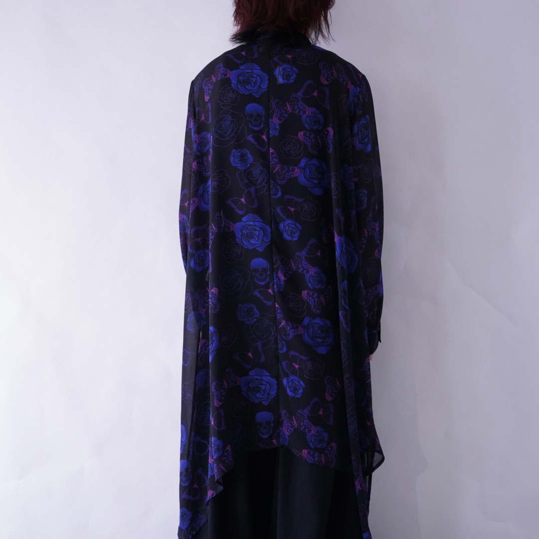 monster oversized "薔薇×髑髏×蝶" dark see-through shirt
