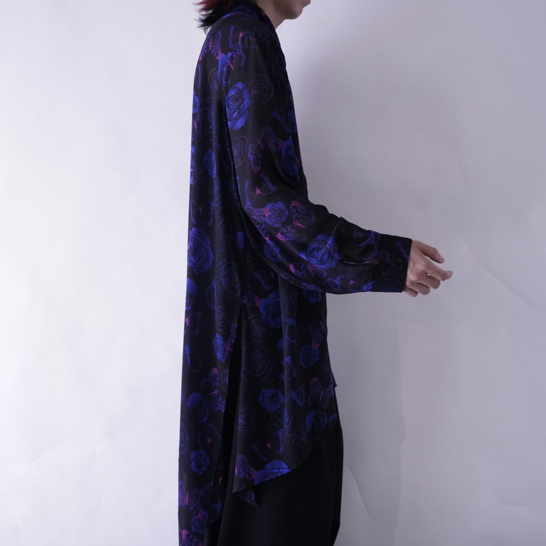 monster oversized "薔薇×髑髏×蝶" dark see-through shirt