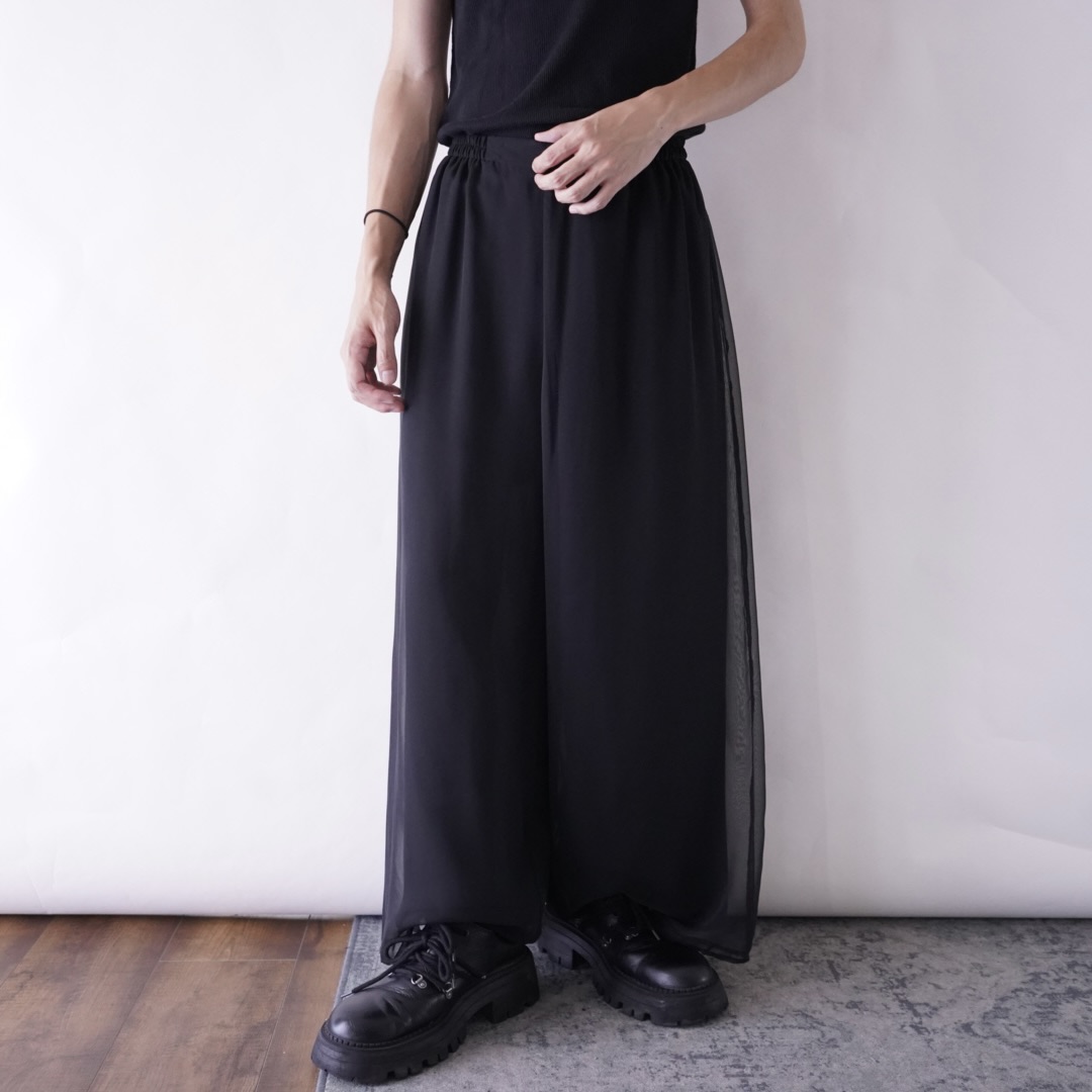 black see-through layer wide pants
