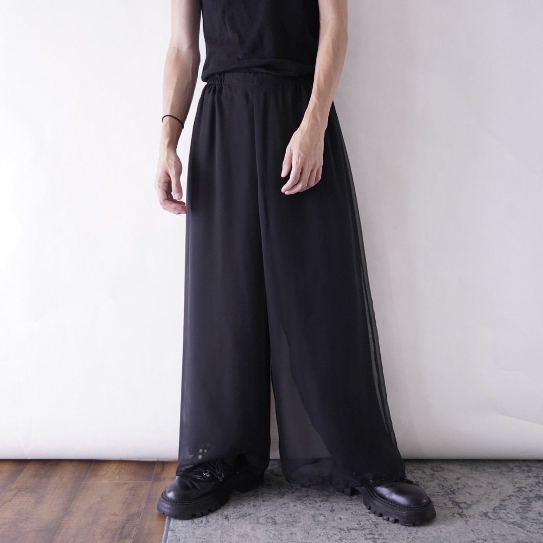 black see-through layer wide pants